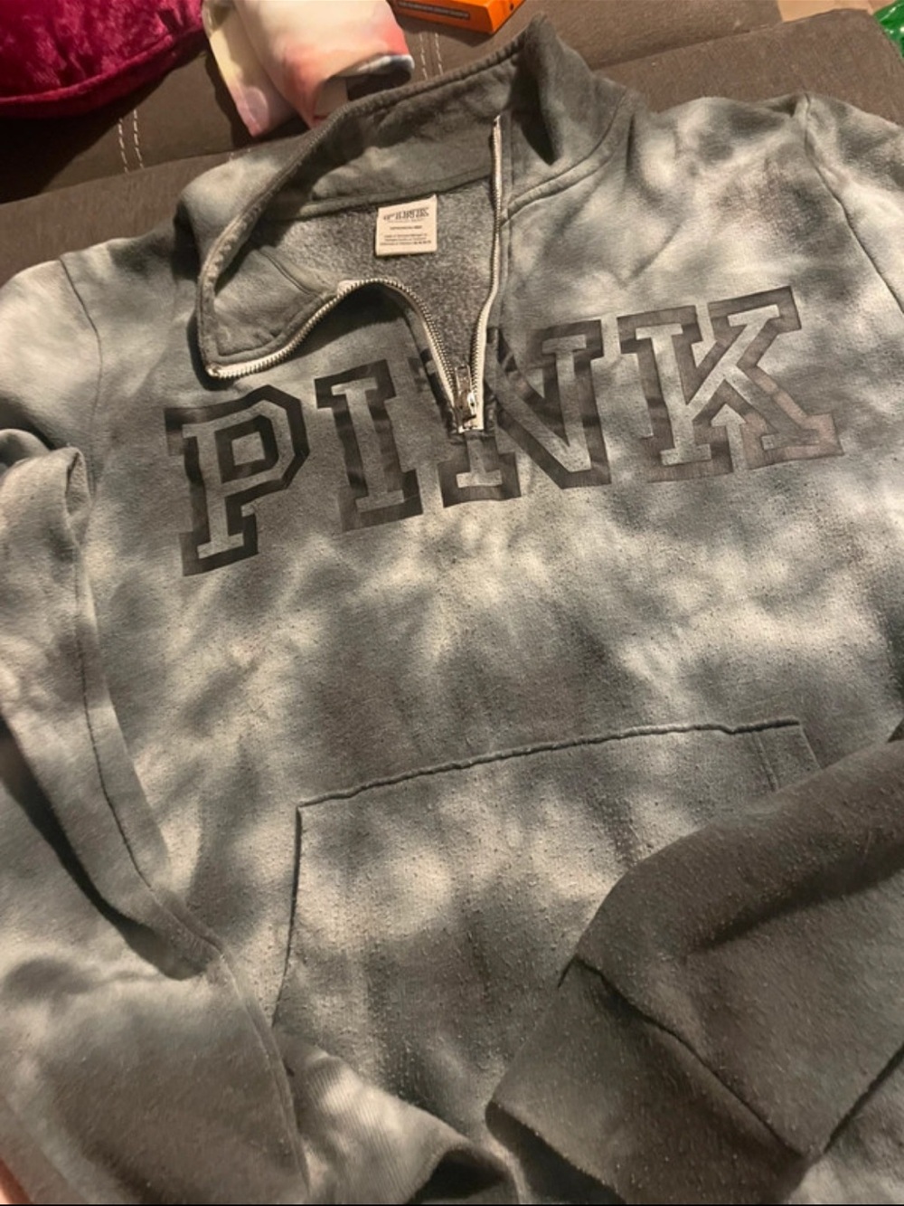 PINK Victoria's Secret Gray Tie-Dye Quarter Zip Pullover